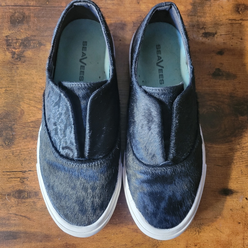 SeaVees Sunset Sneaker Mulholland Cowhide Fur Black White Womens Size 8